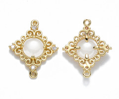 Luxe Ruit Crystal Glass Tussenzetsel Nikkelvrij Gold Plated Beige 23.5x19mm