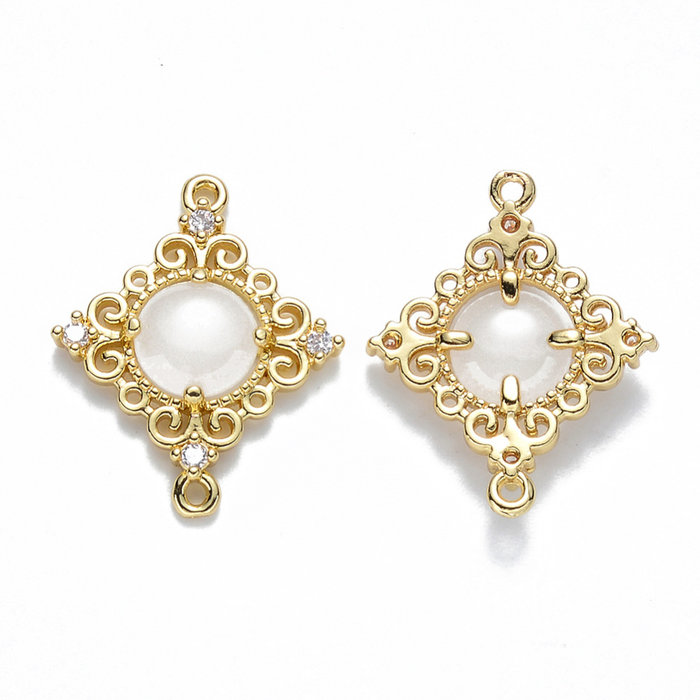 Luxe Deco Ruit Crystal Glass Tussenzetsel Nikkelvrij Gold Plated Beige 23.5x19mm