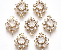 Luxury Crystal Glass Rhinestone Connector  Gold Plated White 16x11mm