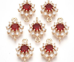 Luxe Crystal Glass Strass Tussenzetsel Gold Plated Rood 16x11mm
