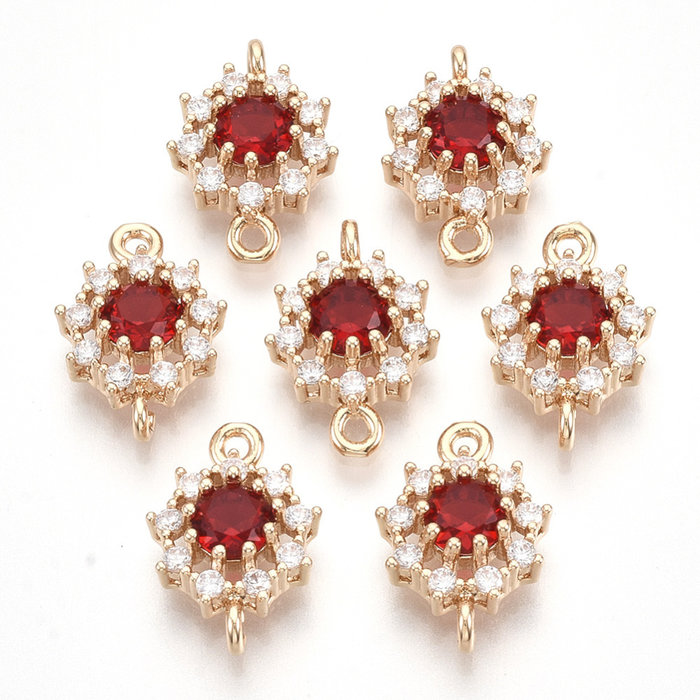 Luxury Crystal Glass Rhinestone Connector Gold Plated Red 16x11mm
