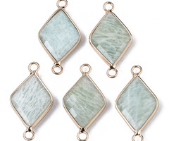 Natural Amazonite Link Rhombus Gold Plated 30x15mm