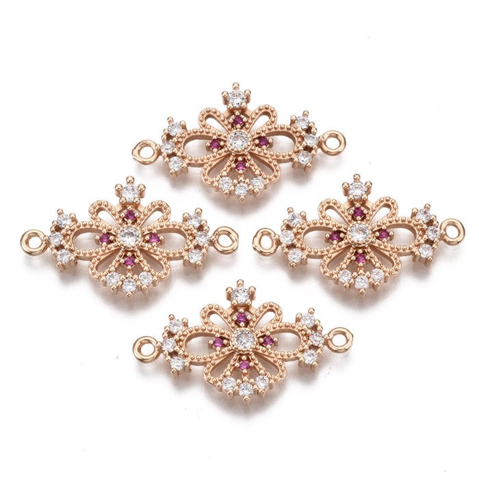 Luxury Charm with Zirconia 26x15mm Flower Pink White
