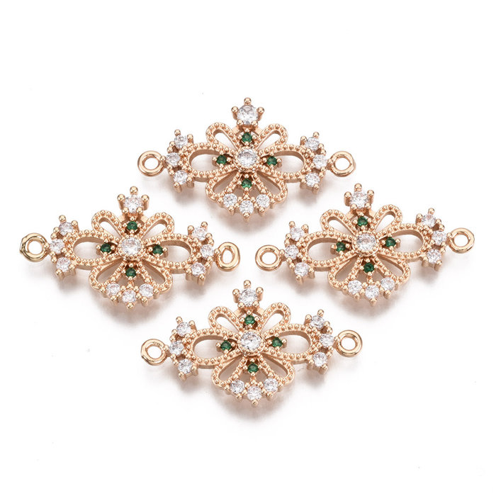 Luxury Charm with Zirconia 26x15mm Flower Green White