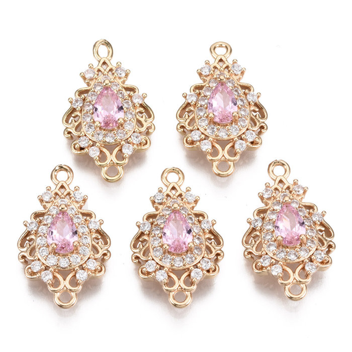 Luxury Charm with Zirconia 20x12mm Drop Pink White