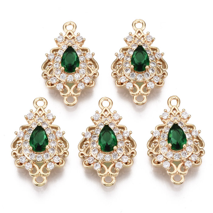 Luxury Charm with Zirconia 20x12mm Drop Green White
