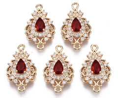 Luxe Bedel met Zirkonia 20x12mm Druppel Rood Wit