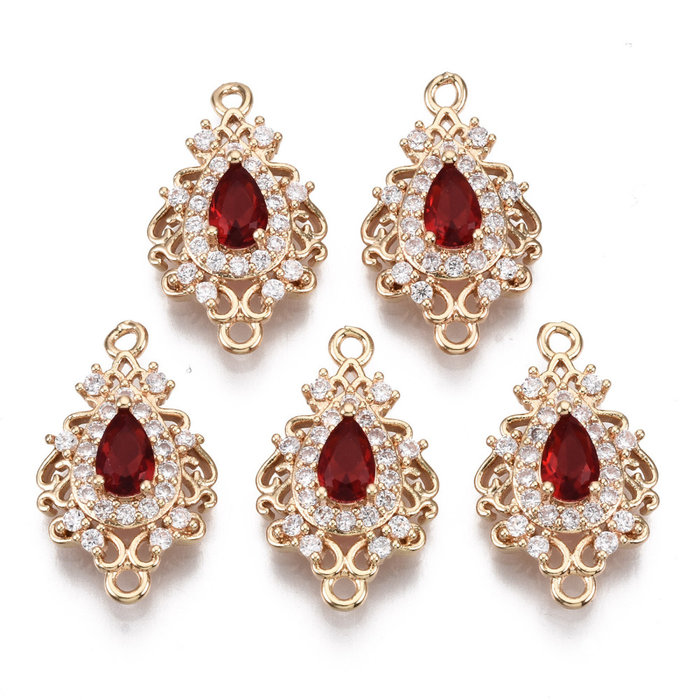 1123 Luxury Charm with Zirconia 20x12mm Drop Red White