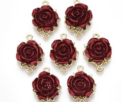 Rose Connector Gold Plated Red 22.5x16mm