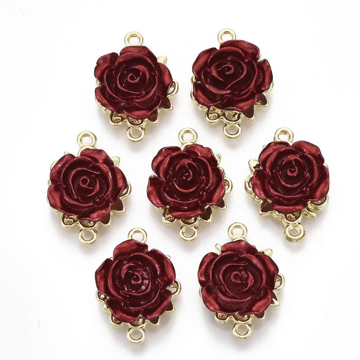 Rose Connector Gold Plated Red 22.5x16mm