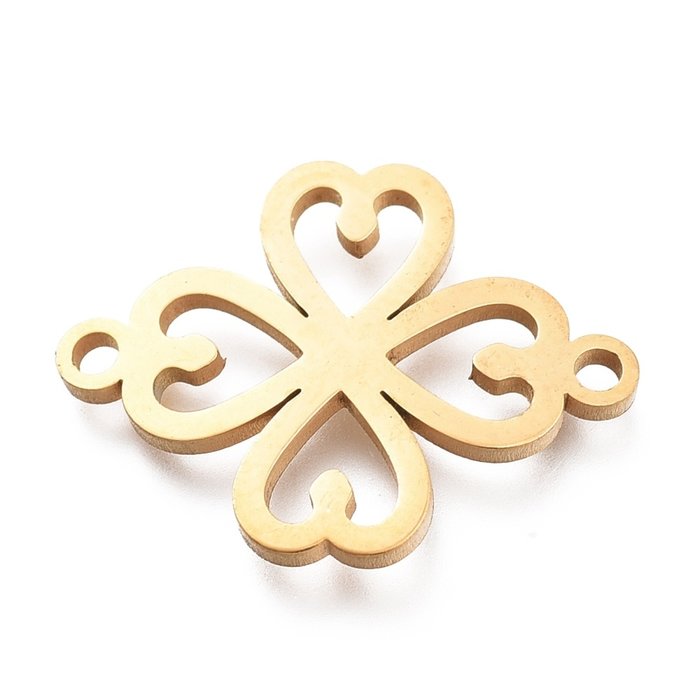 Stainless Steel Clover Connector Gold Plated 15x20.5mm