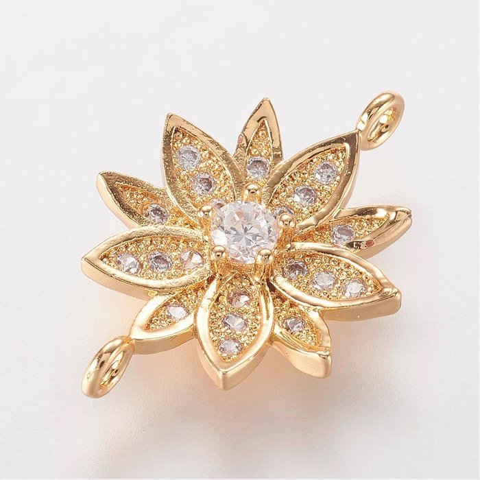 Luxury Link with Zirconia 20.5x14mm Flower Gold Plated