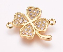 Luxe Tussenzetsel met Zirkonia 14.5x16.5mm Klavertje Vier Gold Plated