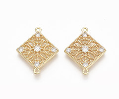 Ruit met Zirkonia Tussenzetsel Nikkelvrij Gold Plated 19.5x15.5mm