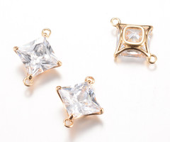Ruit met Zirkonia Tussenzetsel Gold Plated 12.5x10mm