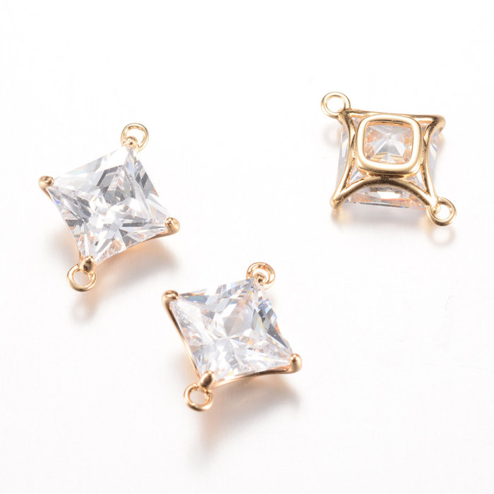 Ruit met Zirkonia Tussenzetsel Gold Plated 12.5x10mm