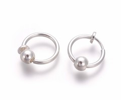 Earring Clip with Bead Electroplate Brass 12.6x0.8~1.6mm Silver