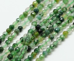 Natural Moss Agate Gemstone Faceted Beads 2mm, strand 40cm, 180 pieces
