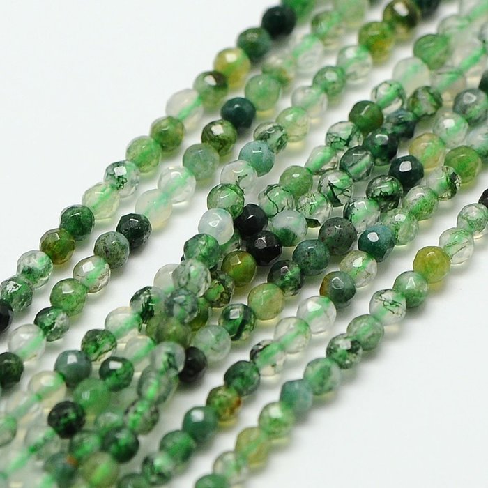 Natural Moss Agate Gemstone Faceted Beads 2mm, strand 40cm, 180 pieces