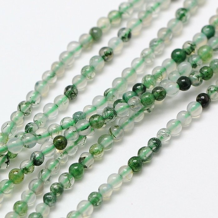 Natural Moss Agate Gemstone Beads 2mm, strand 40cm, 174 pieces