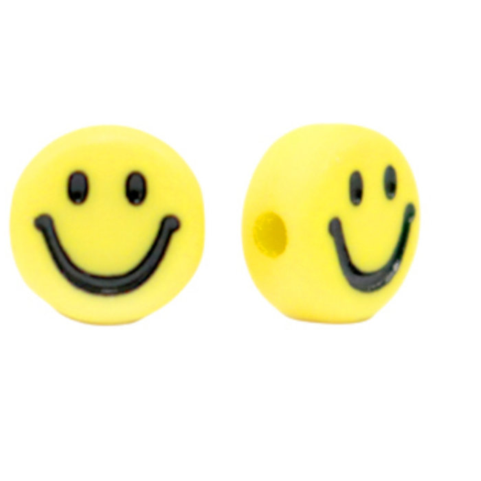 Smiley Kralen Acryl Geel 7mm, 10 stuks