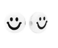 10 pieces Smiley Beads White with Black 7mm