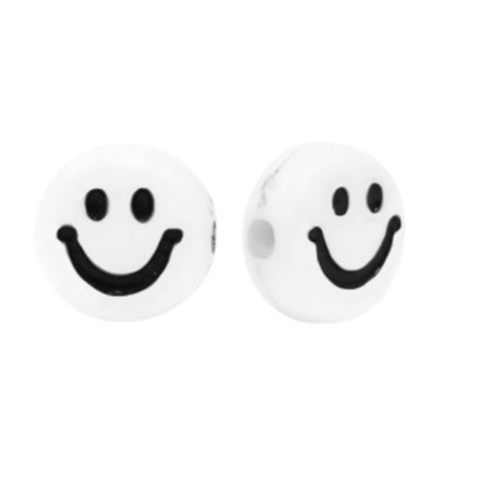 10 pieces Smiley Beads White with Black 7mm