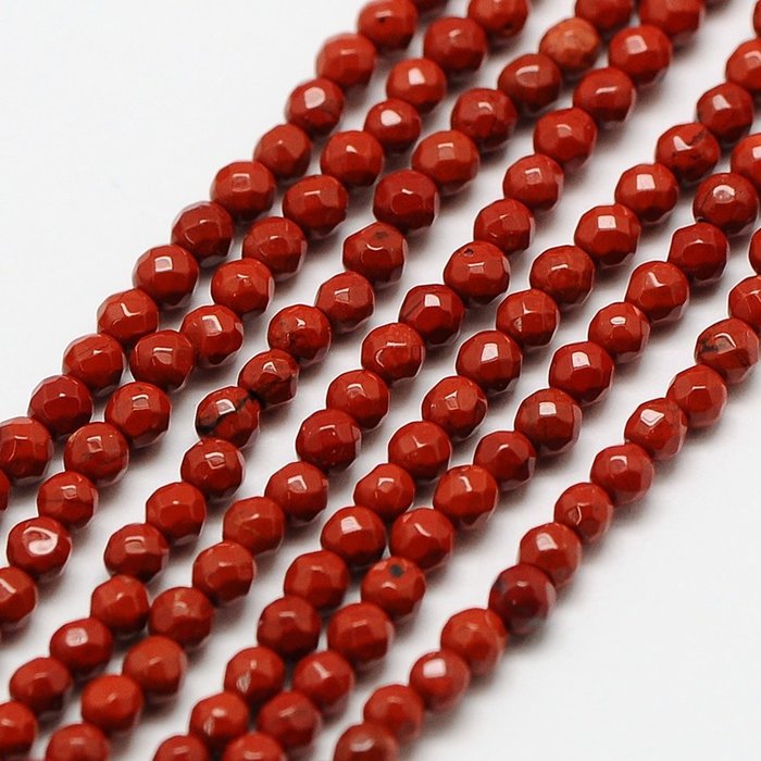 Natural Red Jasper Gemstone Faceted Beads 2mm, strand 39cm, 180 pieces