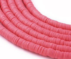 Katsuki Fimo Disc Beads 6mm Flamingo Pink, strand 350 pieces