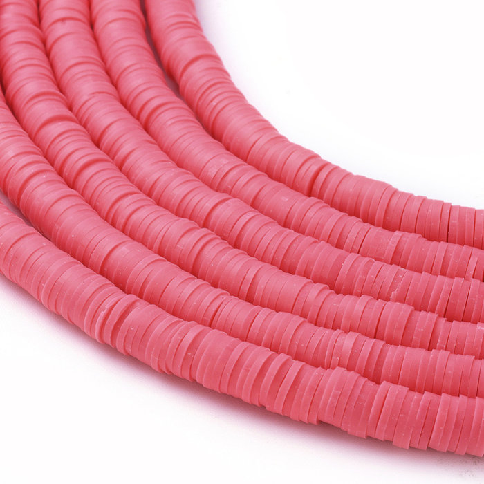 Katsuki Fimo Clay Disc Beads 6mm Flamingo Pink, strand 350 pieces
