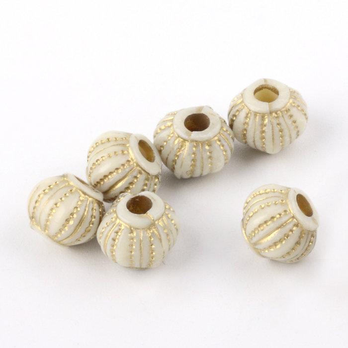 Vintage Acryl Kralen Lantaarn Goud Beige 6.5x7.5mm, 20 stuks