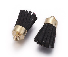Suede Tassel Black 17x7mm Golden, 5 pieces