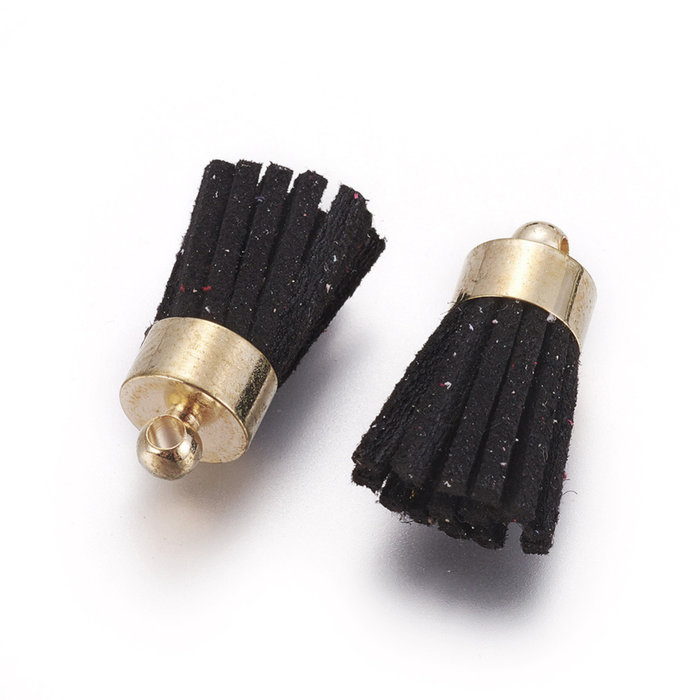 Suede Tassel Black 17x7mm Golden, 5 pieces