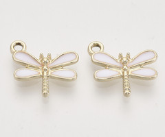 Dragonfly Charm Gold Plated White 14.5x15.5mm