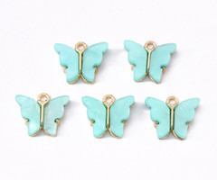 Butterfly Charm Acrylic Gold Blue 14x16.5mm