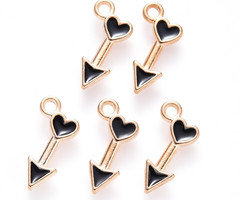 Arrow with Heart Charm Gold Black 15x8mm