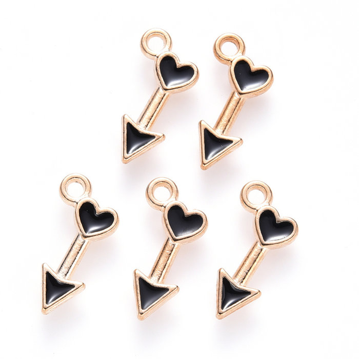 2928 Arrow with Heart Charm Gold Black 15x8mm