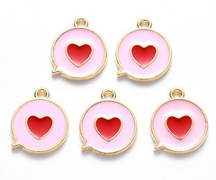 Bedel Hart in Rondje Roze Rood 17x14mm