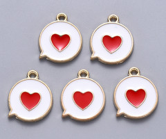 Heart in Circle Charm White Red 17x14mm