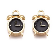 Alarm Clock Charm Gold Black 16x10.5mm