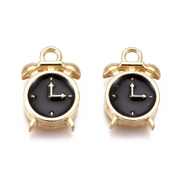 2927 Alarm Clock Charm Gold Black 16x10.5mm