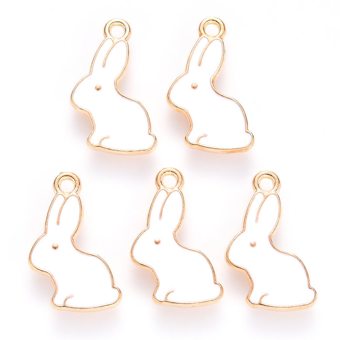 Rabbit Charm Gold White 17x11mm