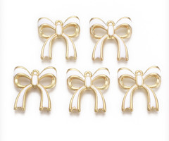 Bowknot Charm Gold White 20x18mm