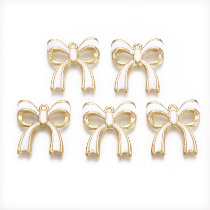 Bowknot Charm Gold White 20x18mm