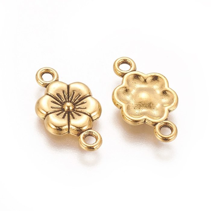 Tussenzetsel Bloem Gold Plated 18x10mm, 8 stuks