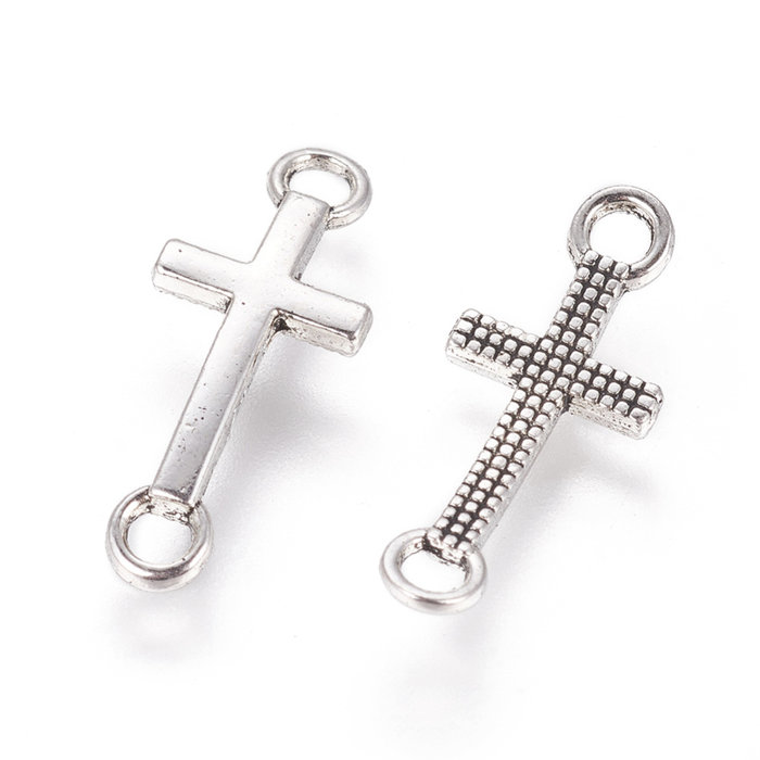 Connector Cross Antique Silver 20x8x2mm, 10 pieces