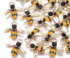 Bij Bedel Goud Zwart Geel met Strass 15x16.5mm