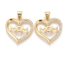Heart with MOM Charm with Zirconia Gold Plated 18.5x19mm