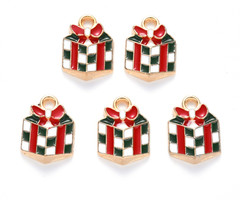 Christmas Present Charm Golden Red 14x10mm