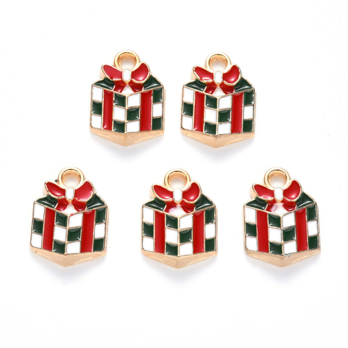 Christmas Present Charm Golden Red 14x10mm